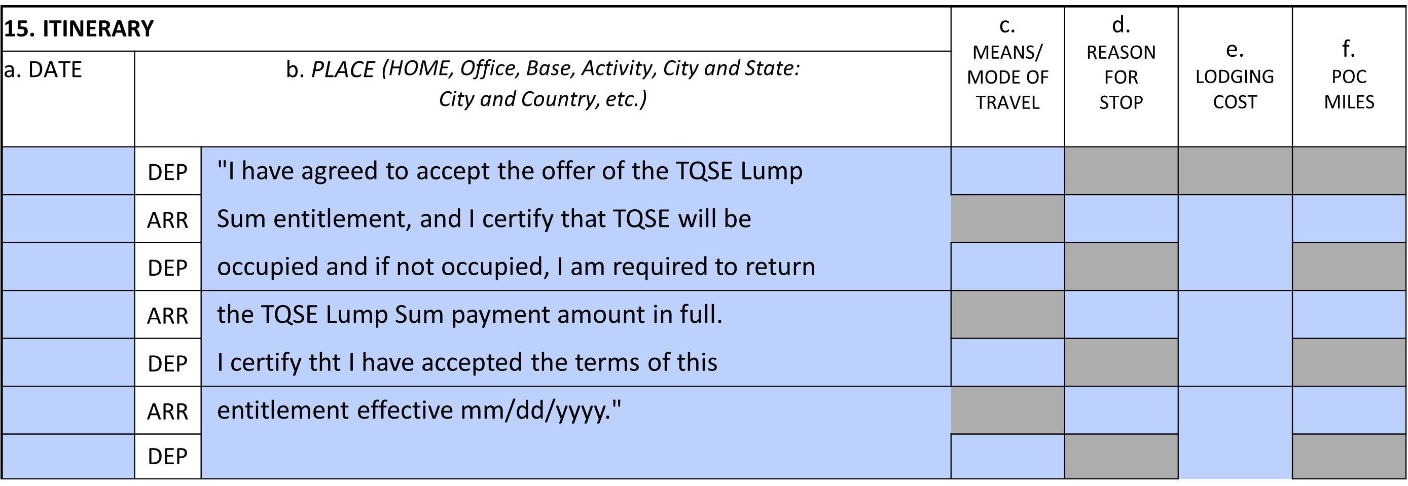Example of block 15 TQSE Lump Sum Statement Example of block 15 TQSE Lump Sum Statement